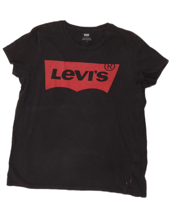 LEVI'S Womens Graphic T-Shirt Top UK 16 Large Black Cotton