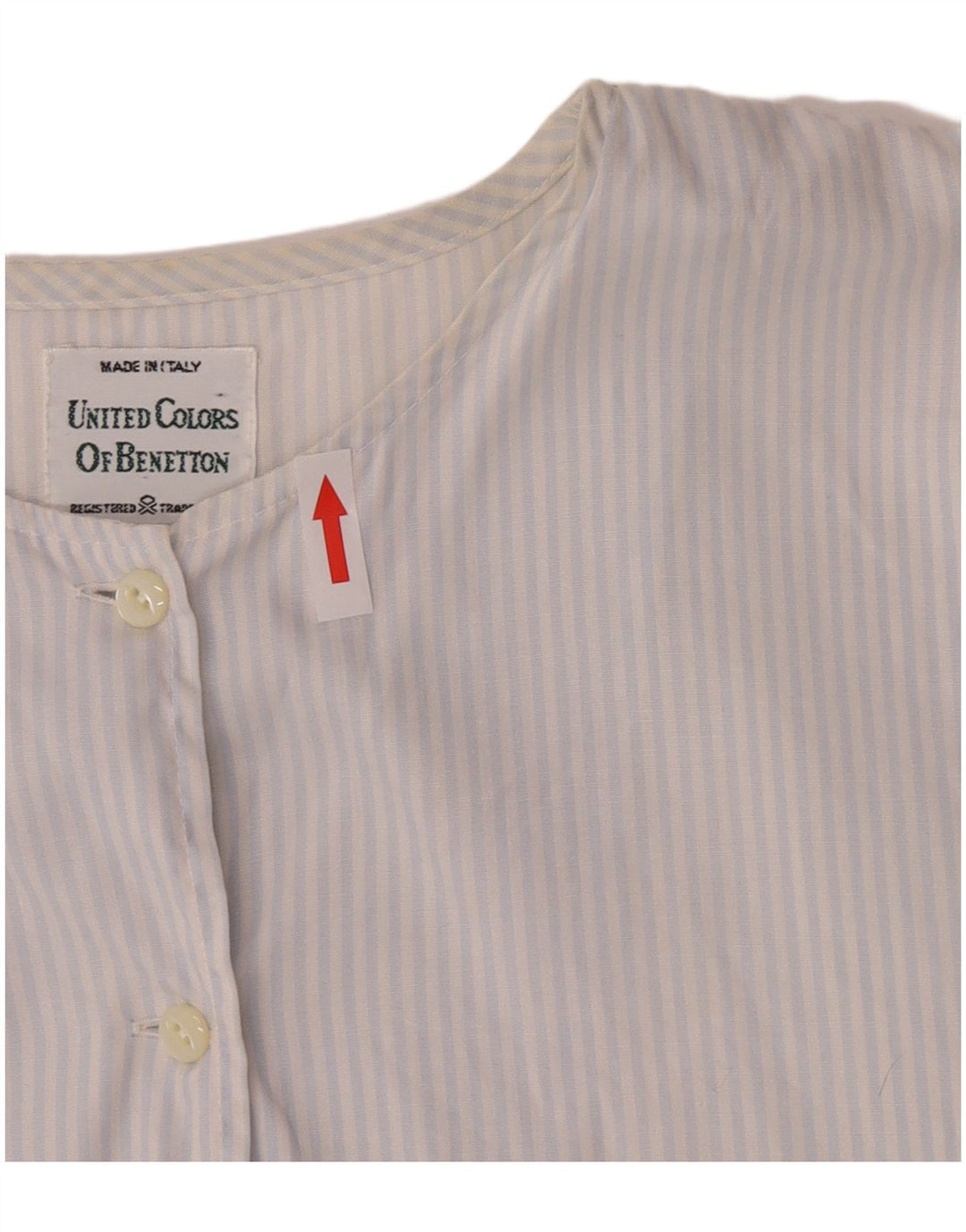 Benetton Womens Short Sleeve Shirt Blouse IT 44 Medium Blue Pinstripe