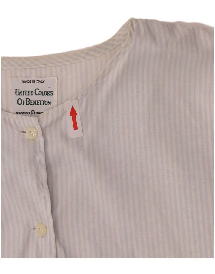 Benetton Womens Short Sleeve Shirt Blouse IT 44 Medium Blue Pinstripe