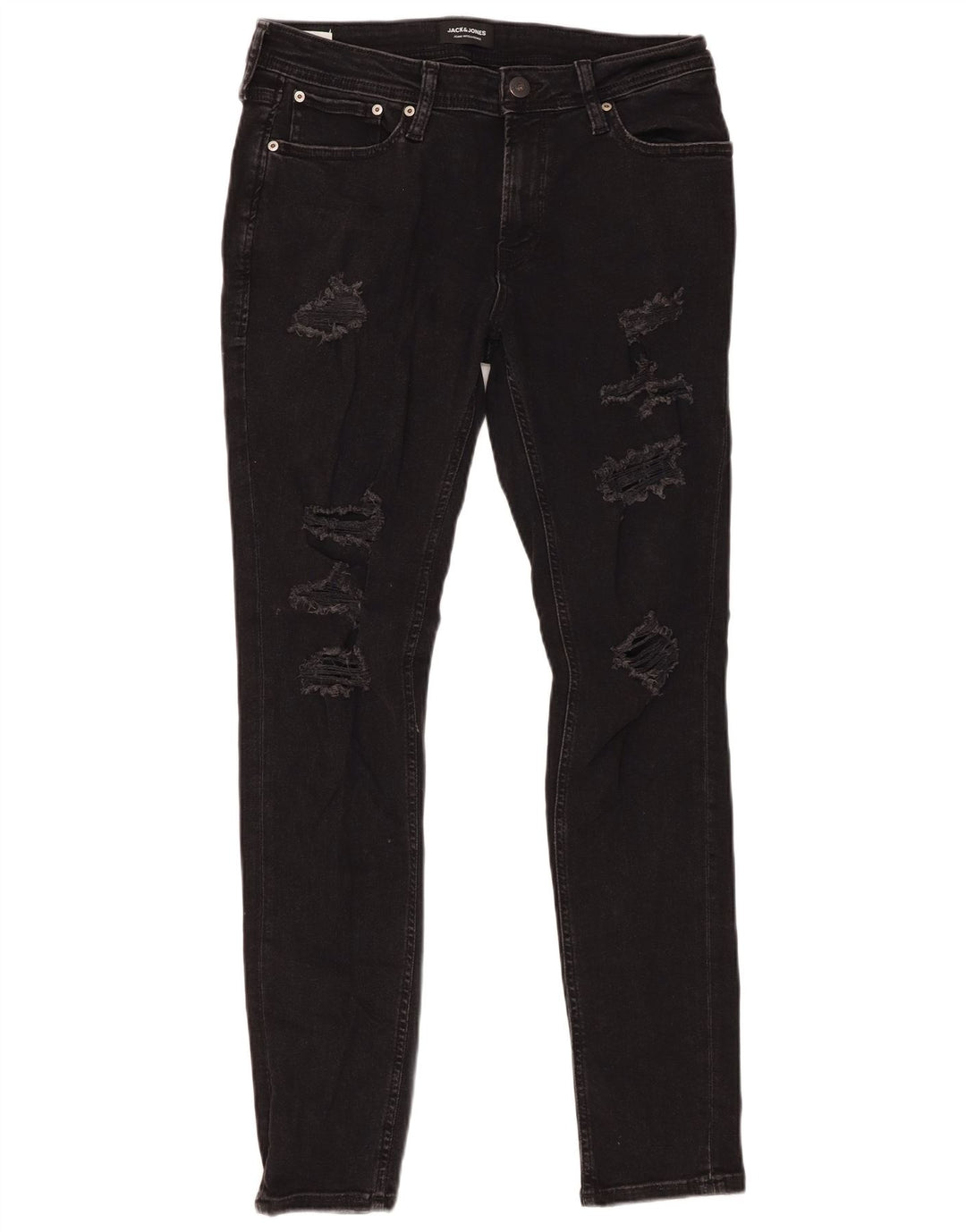 Jack & Jones Mens Distressed Skinny Jeans W32 L32 Black Cotton