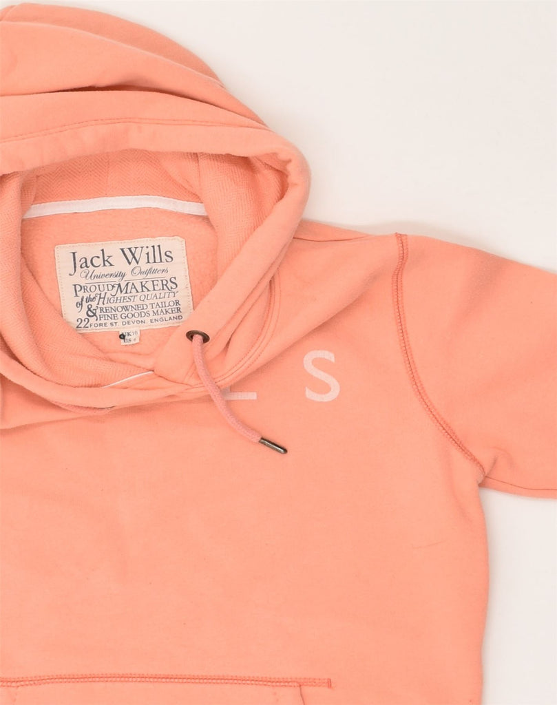 JACK WILLS Womens Graphic Hoodie Jumper UK 10 Small Orange Cotton | Vintage Jack Wills | Thrift | Second-Hand Jack Wills | Used Clothing | Messina Hembry 