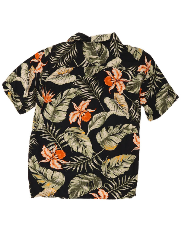 Jack & Jones Mens Short Sleeve Shirt Large Black Floral Viscose Hawaiian