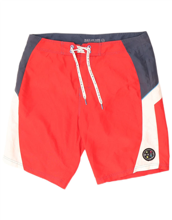 Maui and Sons Mens Swimming Shorts XL  Red Colourblock Polyester