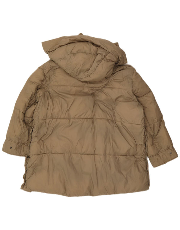 Zara Womens Hooded Oversized Padded Coat UK 18 XL Beige Polyester