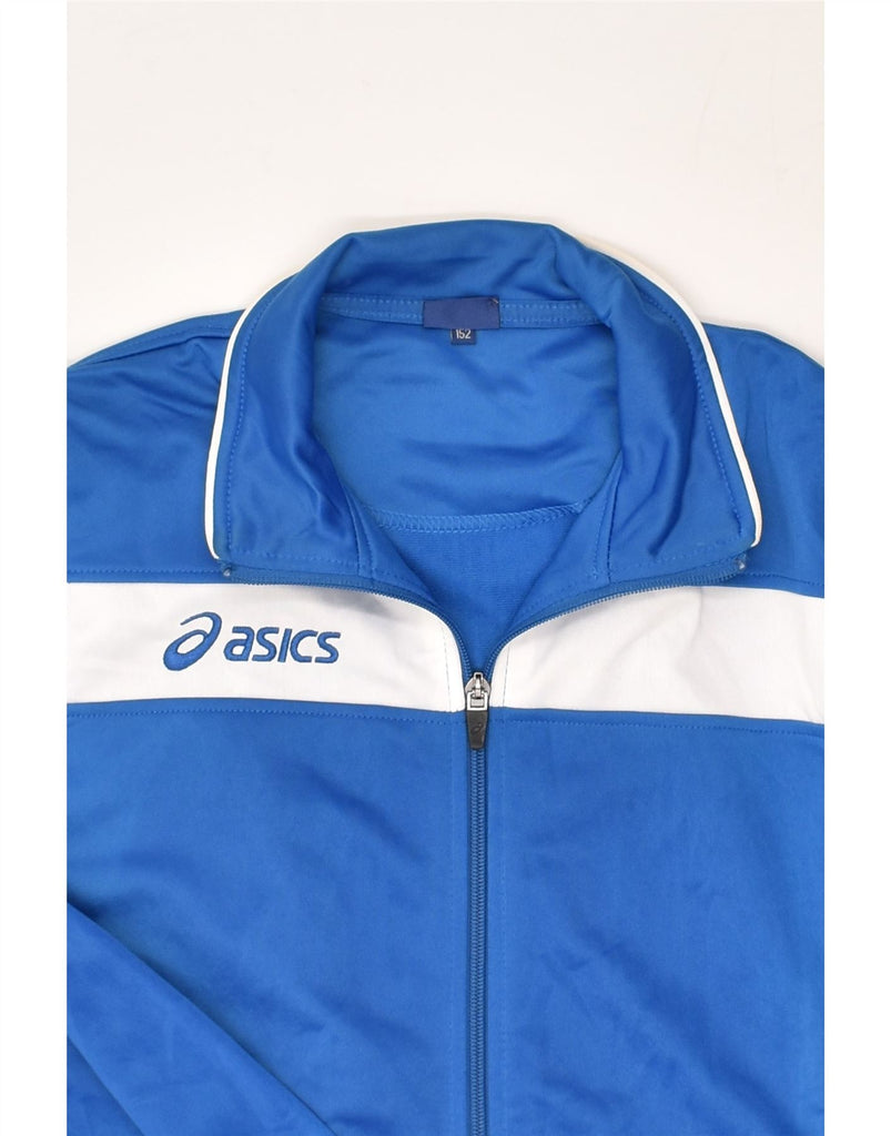 ASICS Boys Graphic Tracksuit Top Jacket 11-12 Years Blue Polyester | Vintage Asics | Thrift | Second-Hand Asics | Used Clothing | Messina Hembry 