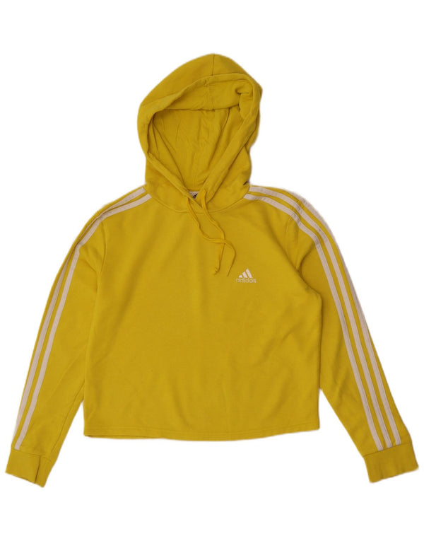 Adidas Womens Crop Hoodie Jumper UK 12/14 Medium Yellow Cotton