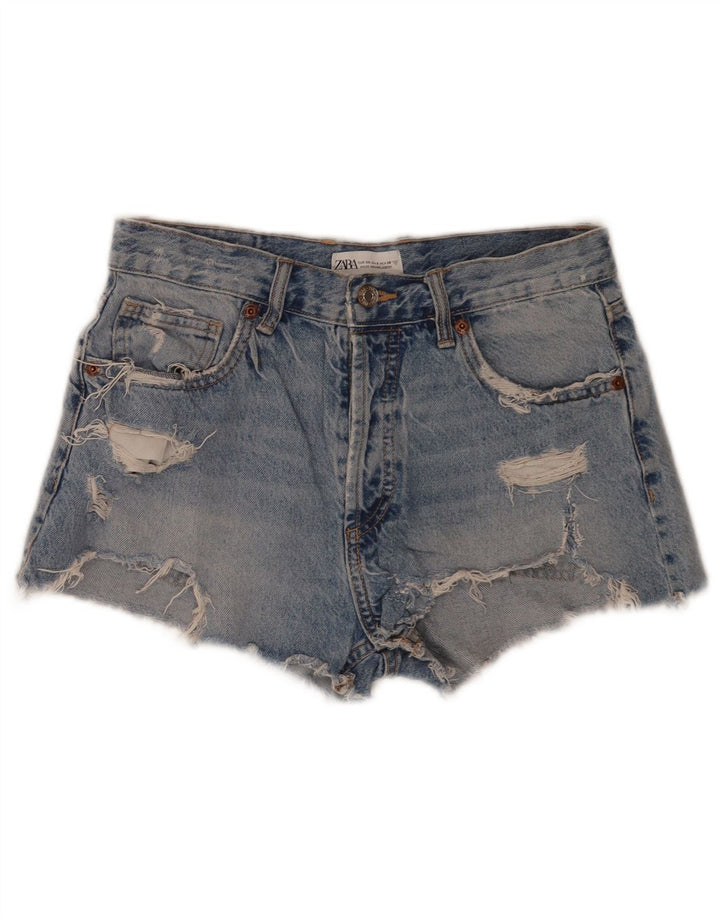 Zara Womens Distressed Denim Shorts EU 38 Small W28 Blue Cotton