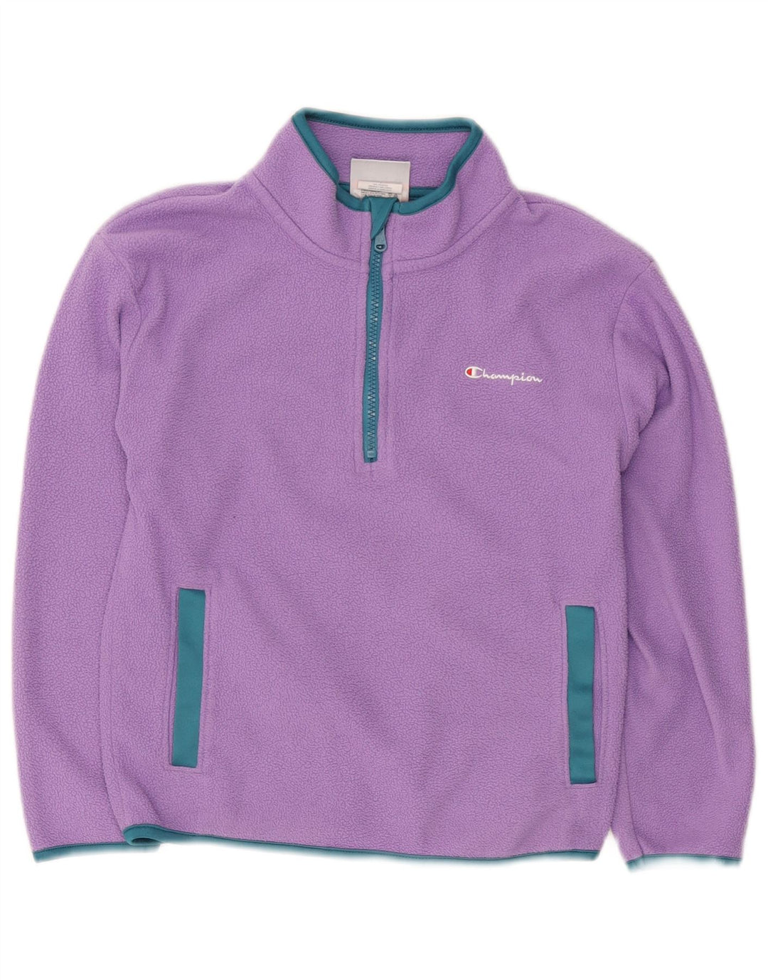 CHAMPION Girls Zip Neck Fleece Jumper 10-11 Years Medium Purple Polyester