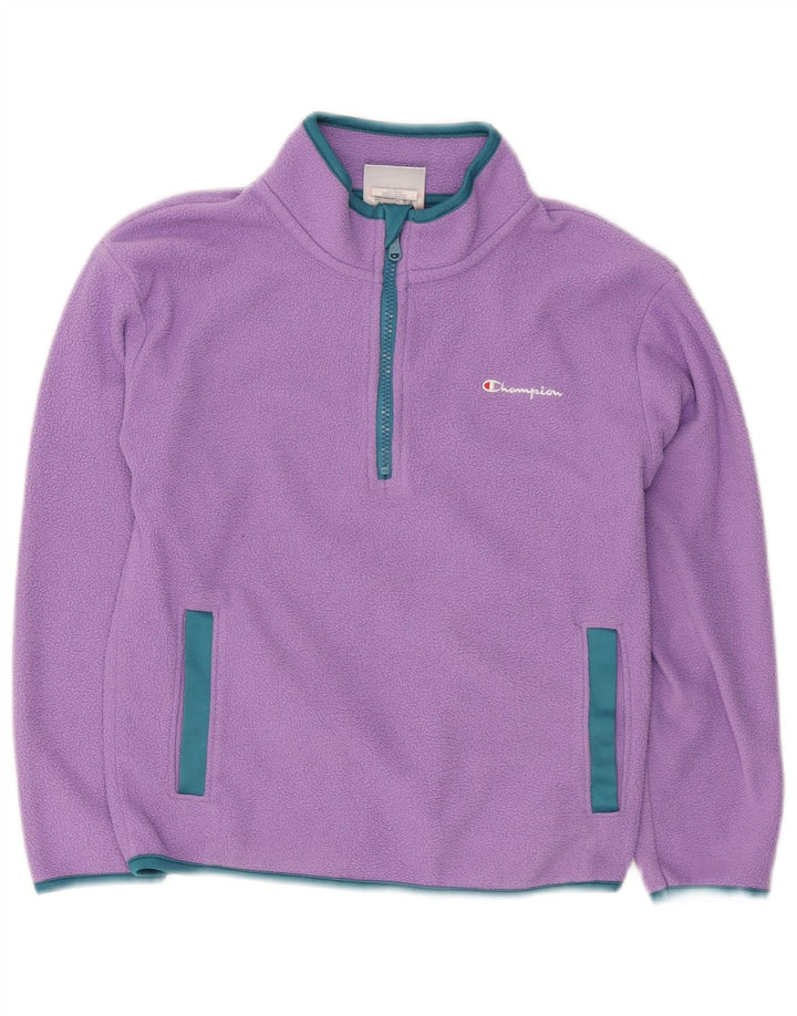 CHAMPION Girls Zip Neck Fleece Jumper 10-11 Years Medium Purple Polyester