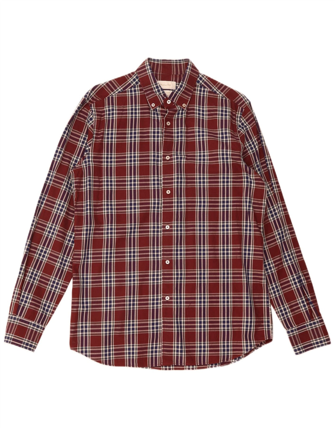 Massimo Dutti Mens Shirt Medium Burgundy Check Cotton