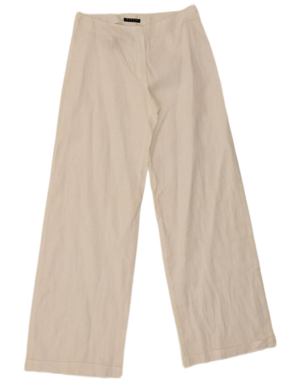 Sisley Womens Wide Leg Casual Trousers IT 38 XS W26 L29 White Flax
