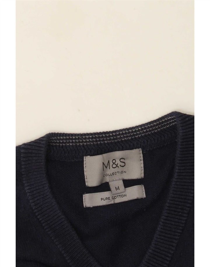 Marks & Spencer Mens V-Neck Jumper Sweater Medium Navy Blue Cotton