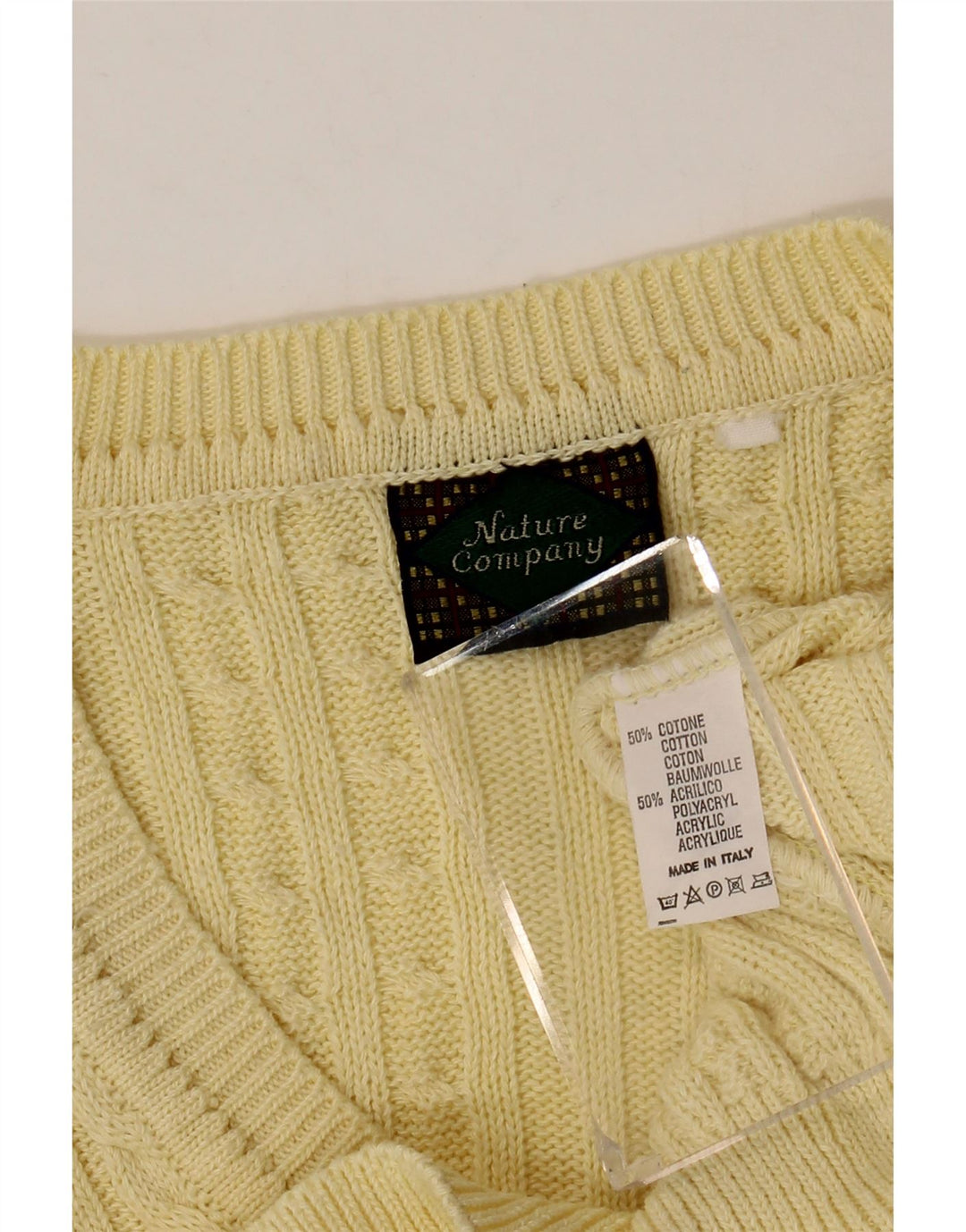 Vintage Mens V-Neck Jumper Sweater Medium Yellow Cotton