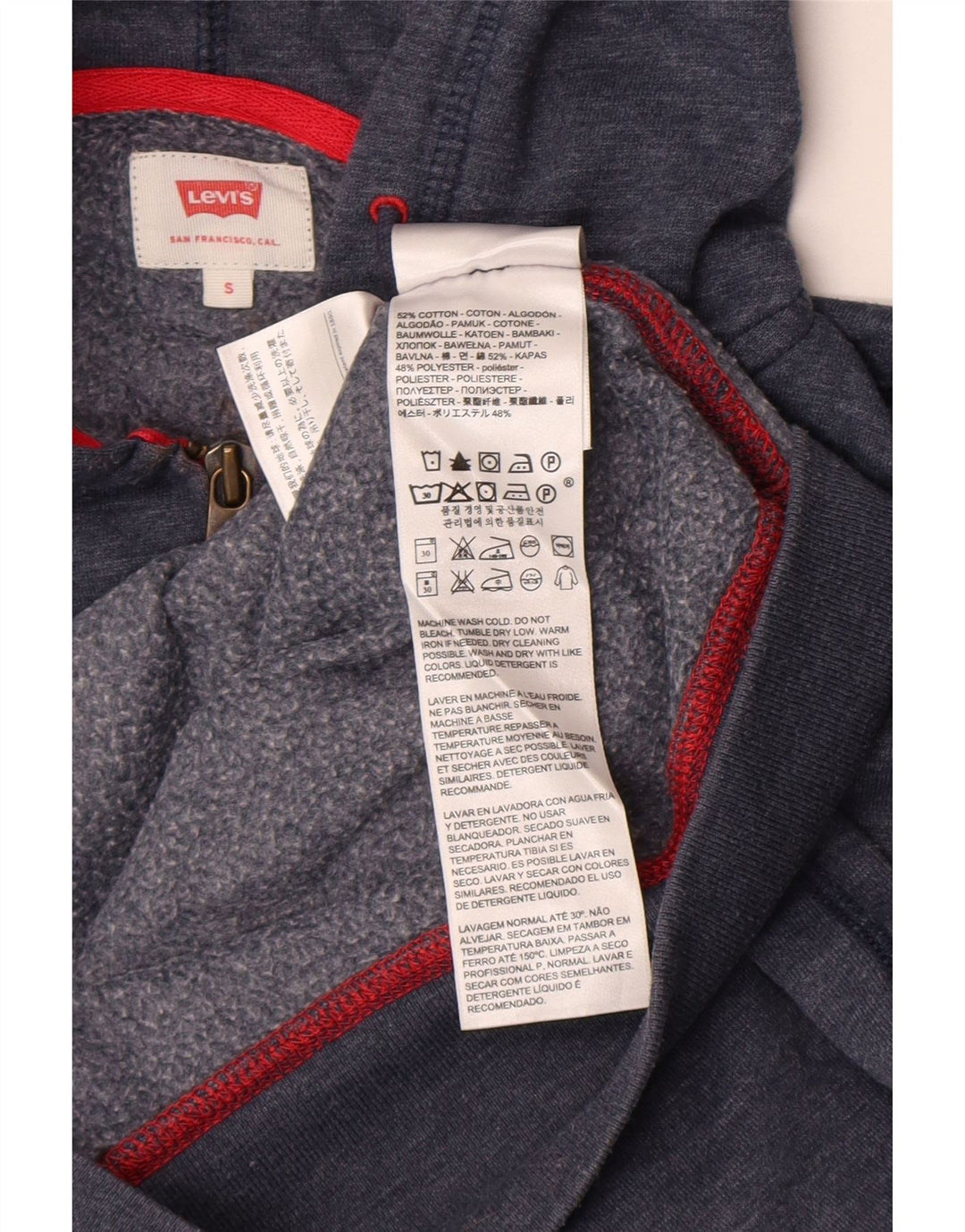Levi's Mens Zip Hoodie Sweater Small Navy Blue Flecked Cotton