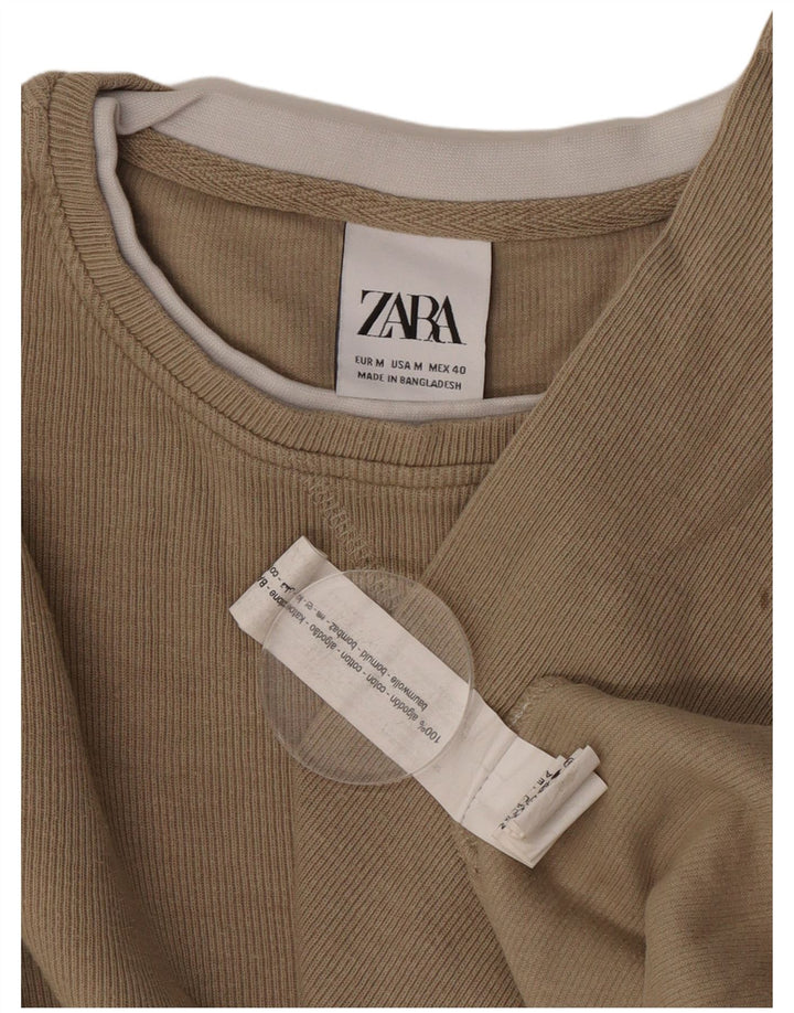 Zara Mens Top Long Sleeve Medium Brown Cotton