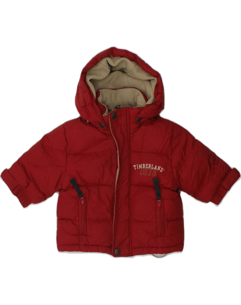 TIMBERLAND Baby Boys Graphic Hooded Padded Jacket 3-6 Months Red Polyamide | Vintage Timberland | Thrift | Second-Hand Timberland | Used Clothing | Messina Hembry 