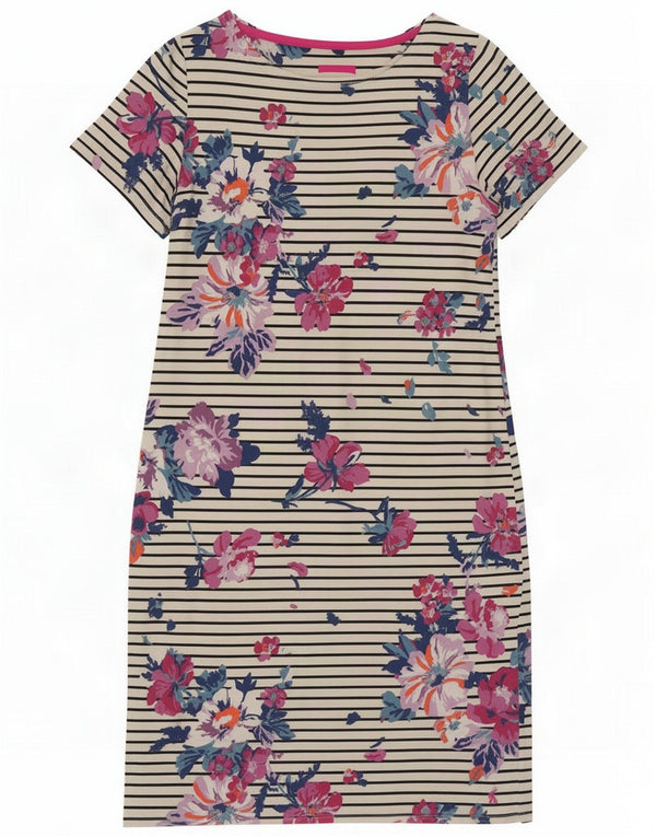 Joules Womens T-Shirt Dress UK 12 Medium White Floral Cotton