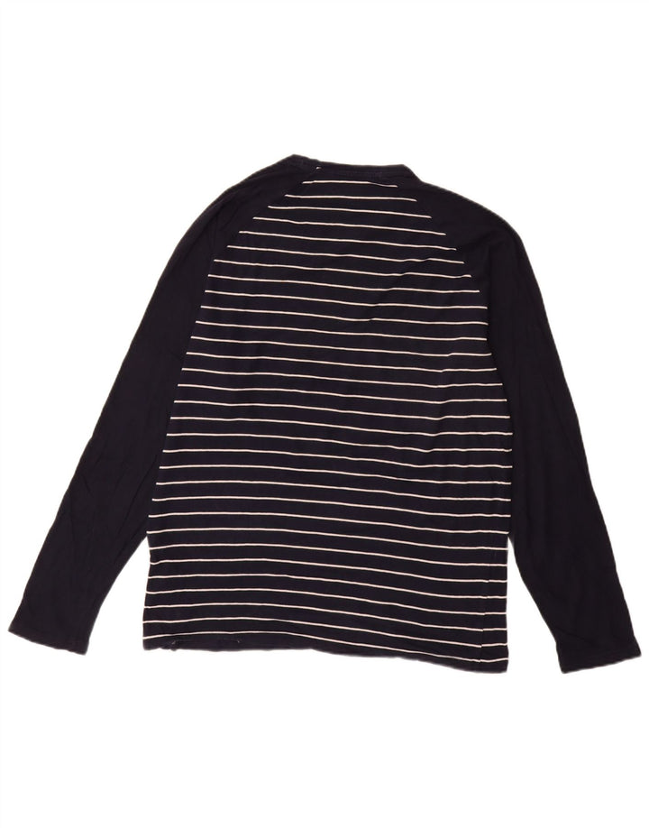 Marks & Spencer Mens Top Long Sleeve Medium Navy Blue Striped Cotton