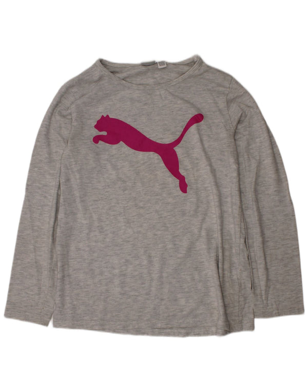 Puma Girls Graphic Top Long Sleeve 10-11 Years Medium Grey Cotton