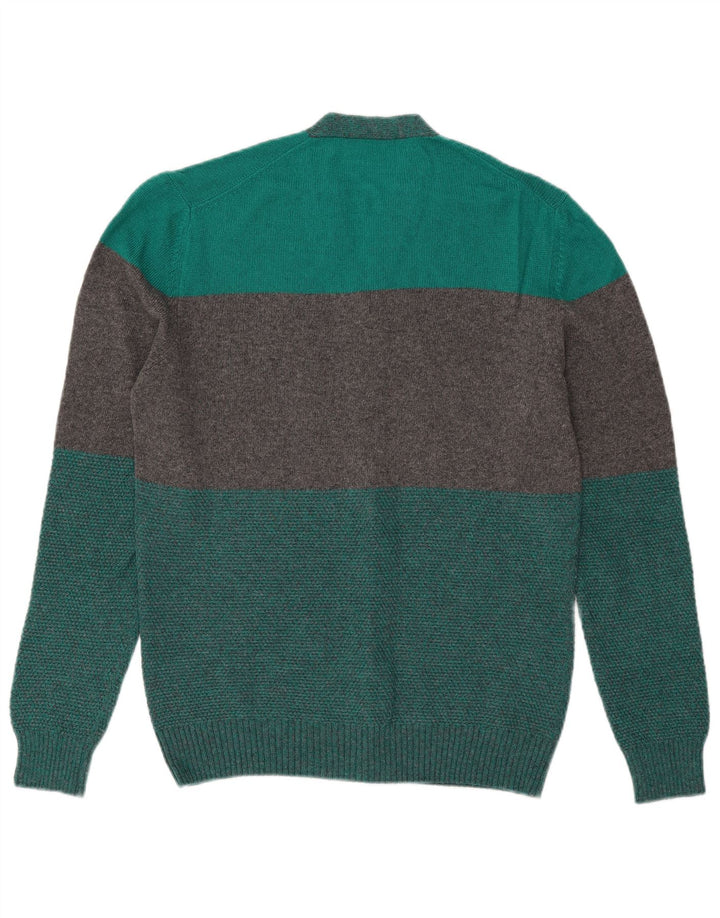 Vintage Mens Cardigan Sweater Medium Green Colourblock