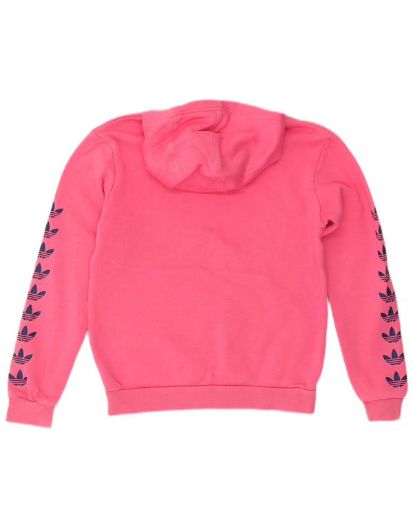 Adidas Girls Graphic Hoodie Jumper 11-12 Years Pink Cotton