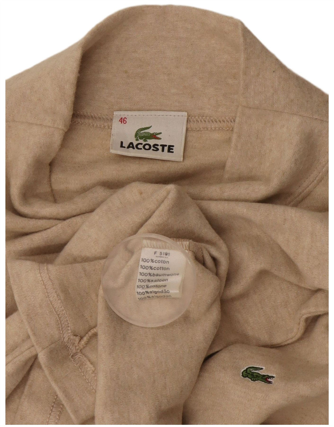 Lacoste Womens Top Long Sleeve Size 46 XL Beige Cotton