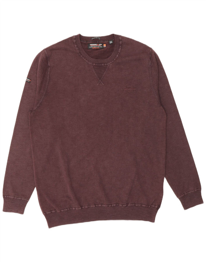 SUPERDRY Mens Crew Neck Jumper Sweater 2XL Burgundy Cotton