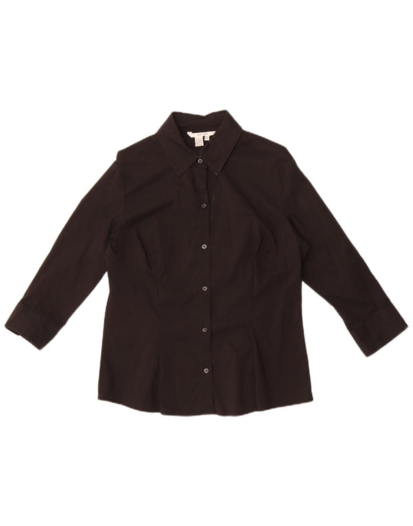 Zara Womens 3/4 Sleeve Shirt Blouse UK 18 XL Black Cotton