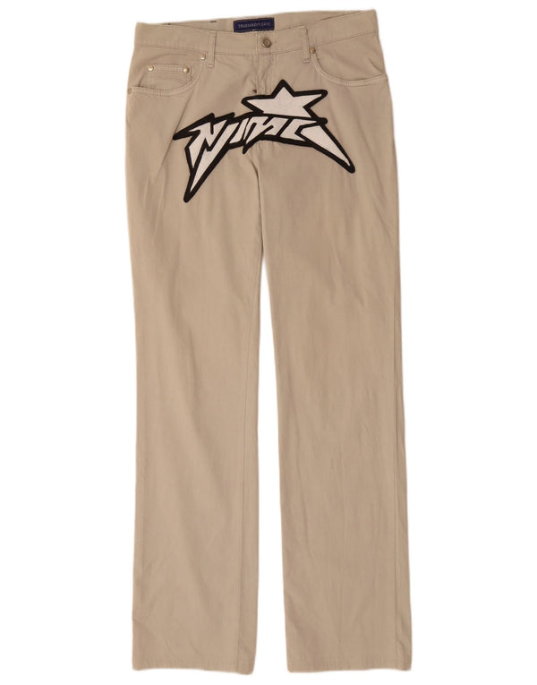 Trussardi Mens Graphic Straight Casual Trousers W29 L31 Beige Cotton