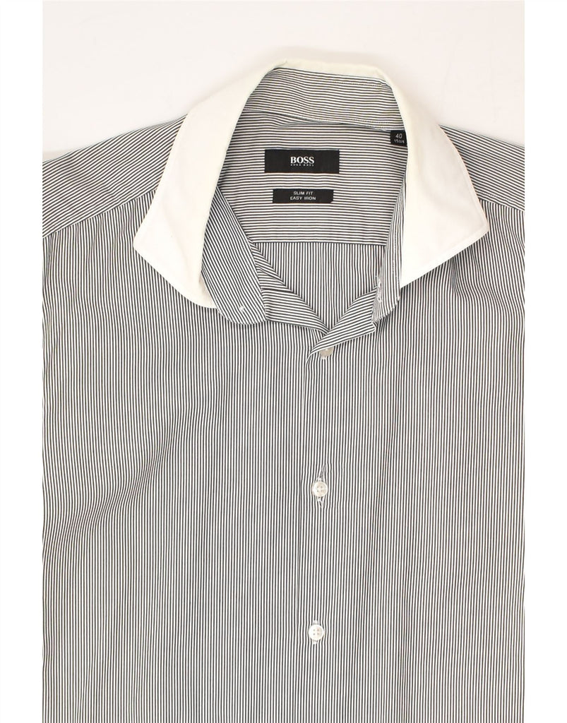 HUGO BOSS Mens Slim Fit Shirt Size 15 3/4 40 Medium Grey Pinstripe Cotton | Vintage Hugo Boss | Thrift | Second-Hand Hugo Boss | Used Clothing | Messina Hembry 