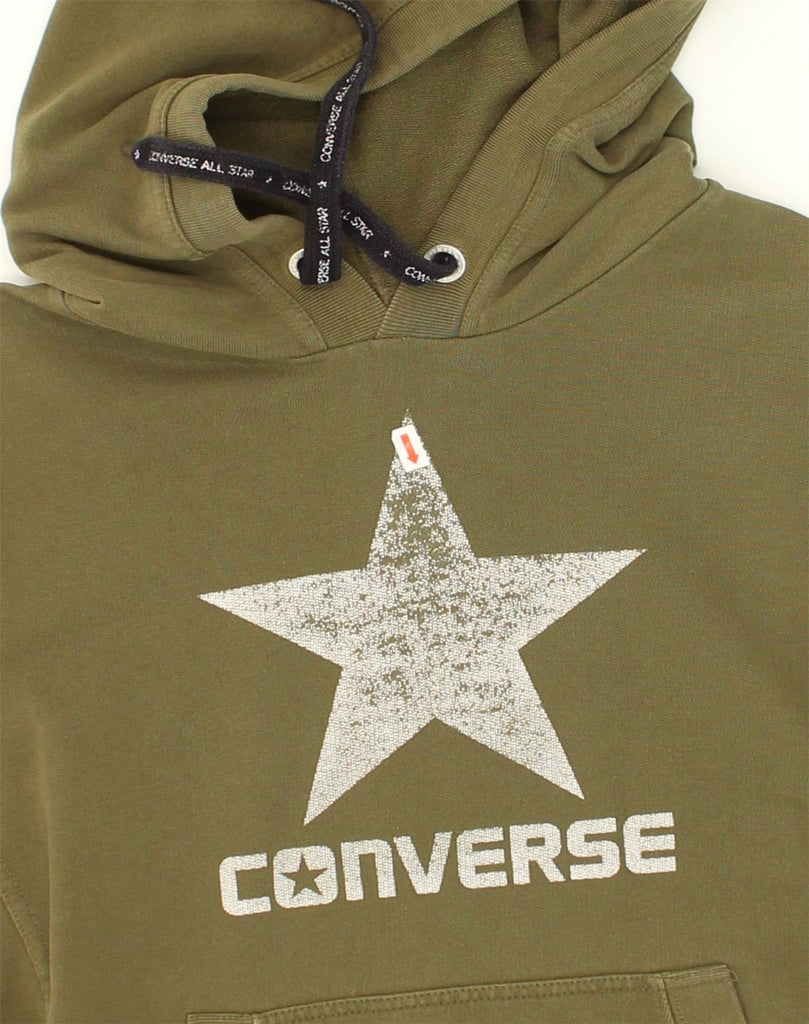 CONVERSE Mens Graphic Hoodie Jumper XS Khaki Cotton | Vintage Converse | Thrift | Second-Hand Converse | Used Clothing | Messina Hembry 