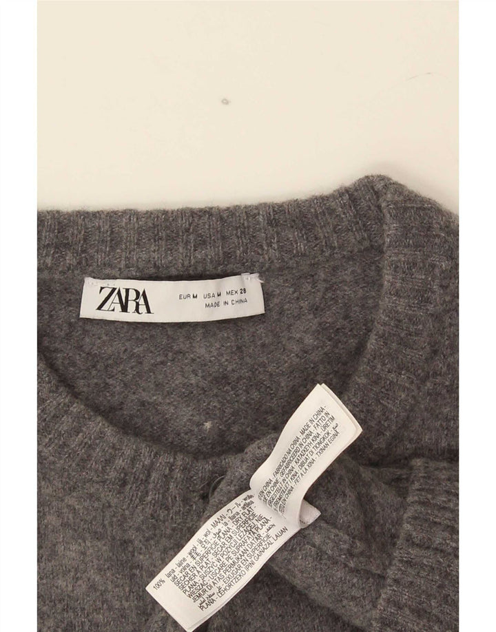 Zara Womens Crop Cardigan Sweater UK 12 Medium Grey Wool