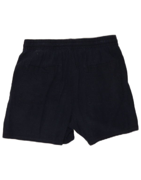 Marks & Spencer Womens High Waist Shorts UK 12 Medium W30 Navy Blue Flax