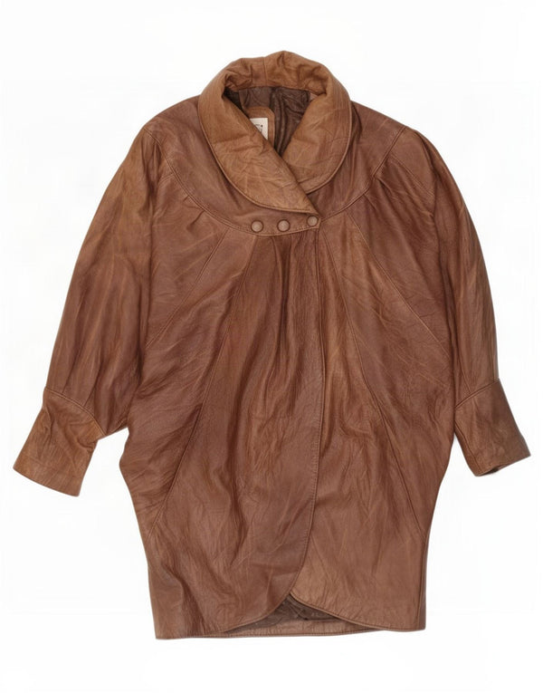 Vintage Womens Batwing Leather Coat UK 16 Large Brown