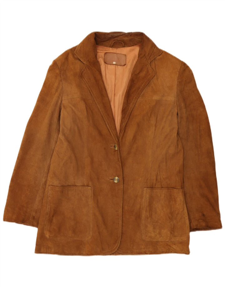 Vintage Womens 2 Button Suede Blazer Jacket UK 12 Medium Beige Leather