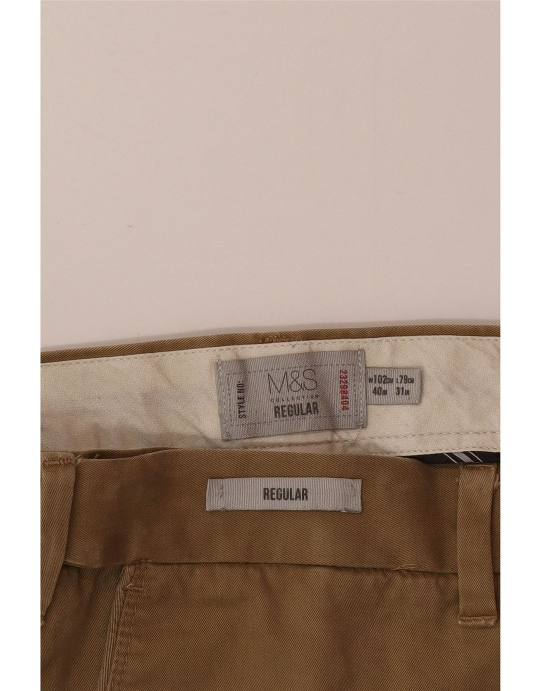 Marks & Spencer Mens Regular Chino Trousers W40 L31 Brown Cotton