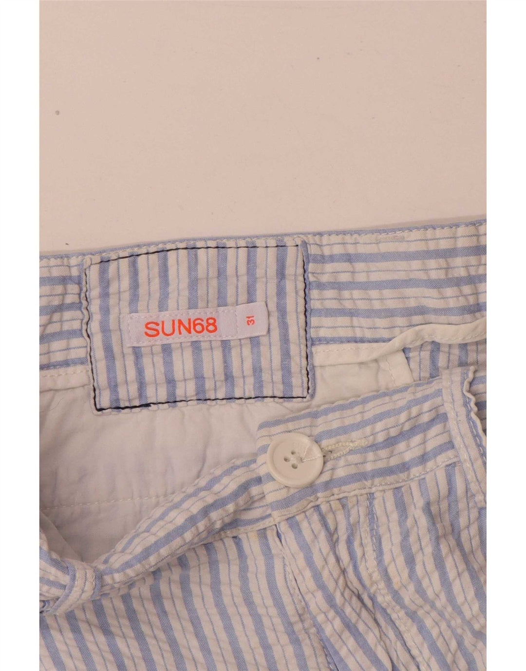 Sun68 Mens Chino Shorts W31 Medium Blue Striped Cotton