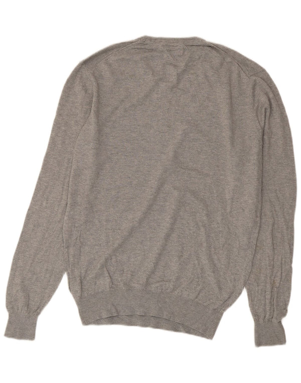 Massimo Dutti Mens V-Neck Jumper Sweater Medium Grey Flecked Cotton