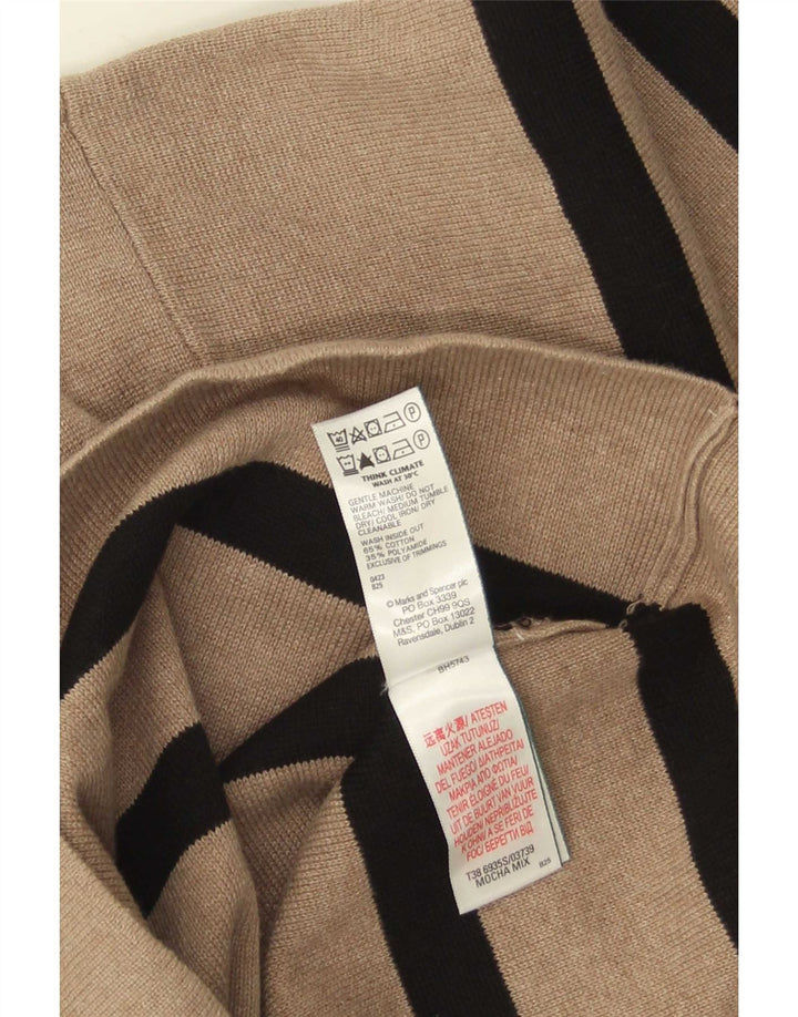 Marks & Spencer Womens Crew Neck Jumper Sweater UK 12 Medium Beige Striped