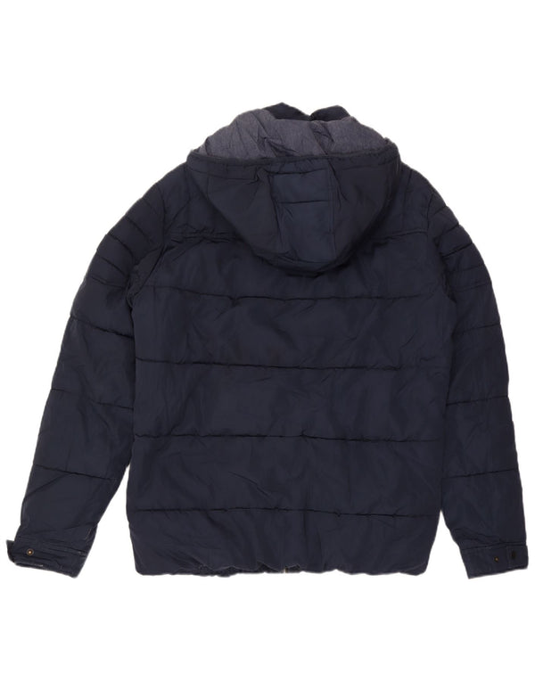 Jack & Jones Mens Hooded Padded Jacket UK 40 Large Navy Blue