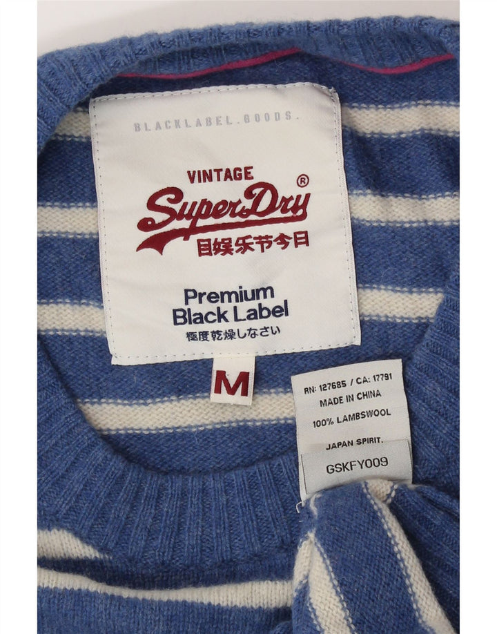 Superdry Womens Boat Neck Jumper Sweater UK 12 Medium Blue Striped