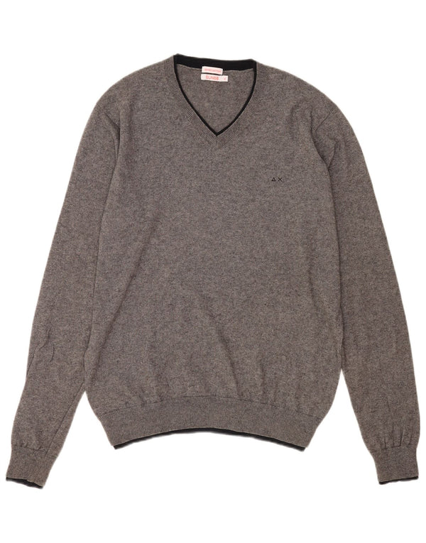 Sun68 Mens V-Neck Jumper Sweater XL Grey Cotton