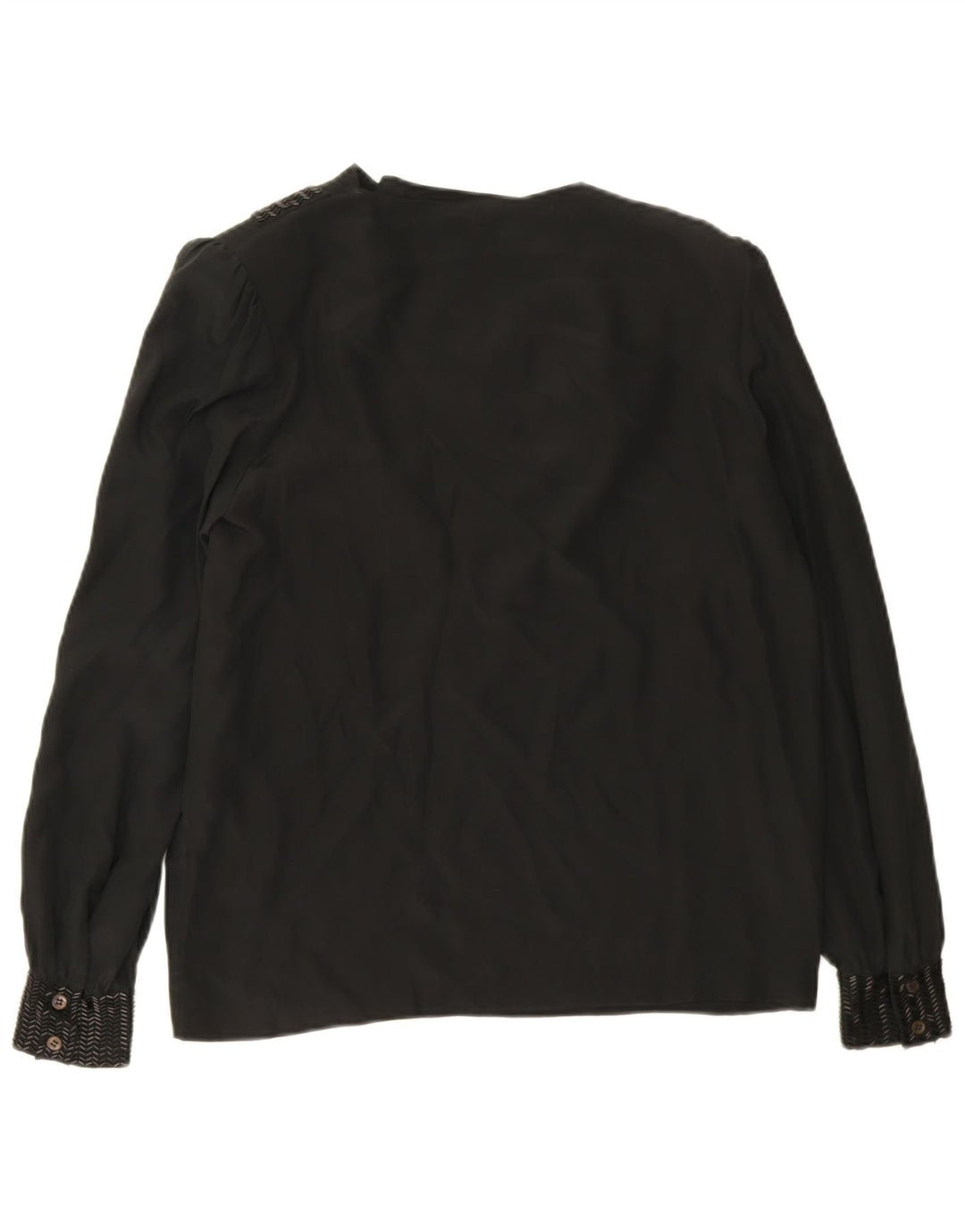 Vintage Womens Long Sleeve Blouse Top EU 38 Medium Black Silk