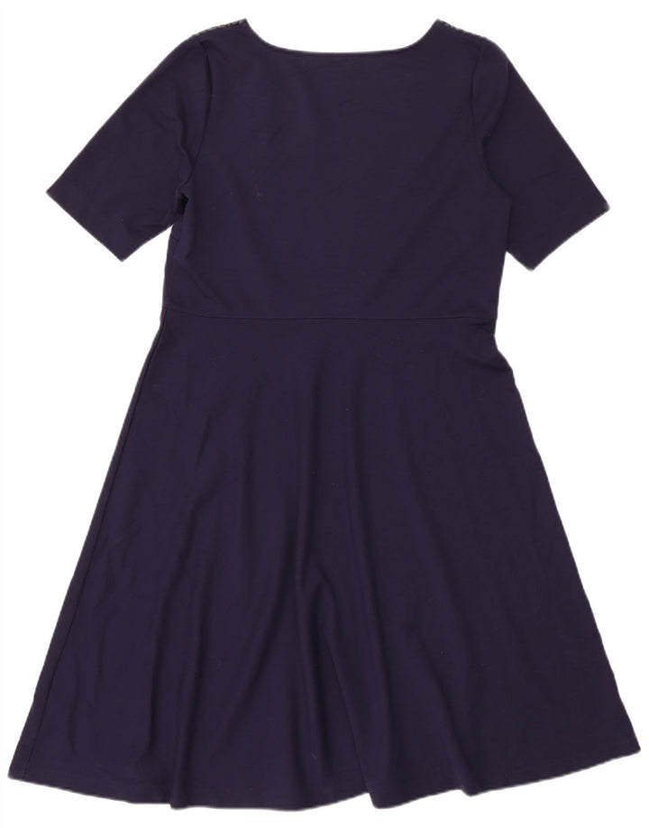 MARKS & SPENCER Womens A-Line Dress UK 14 Medium Navy Blue Floral