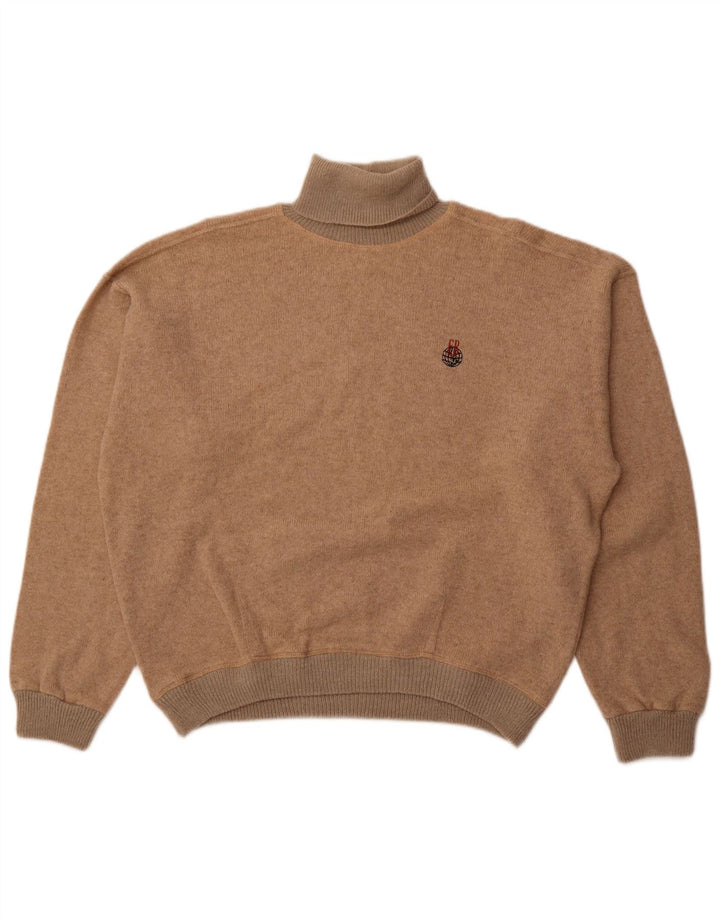 VINTAGE Womens Oversized Roll Neck Jumper Sweater UK 18 XL Beige Wool