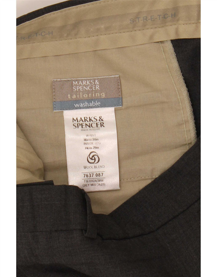 Marks & Spencer Mens Tailored Straight Suit Trousers W34 L29 Grey Polyester