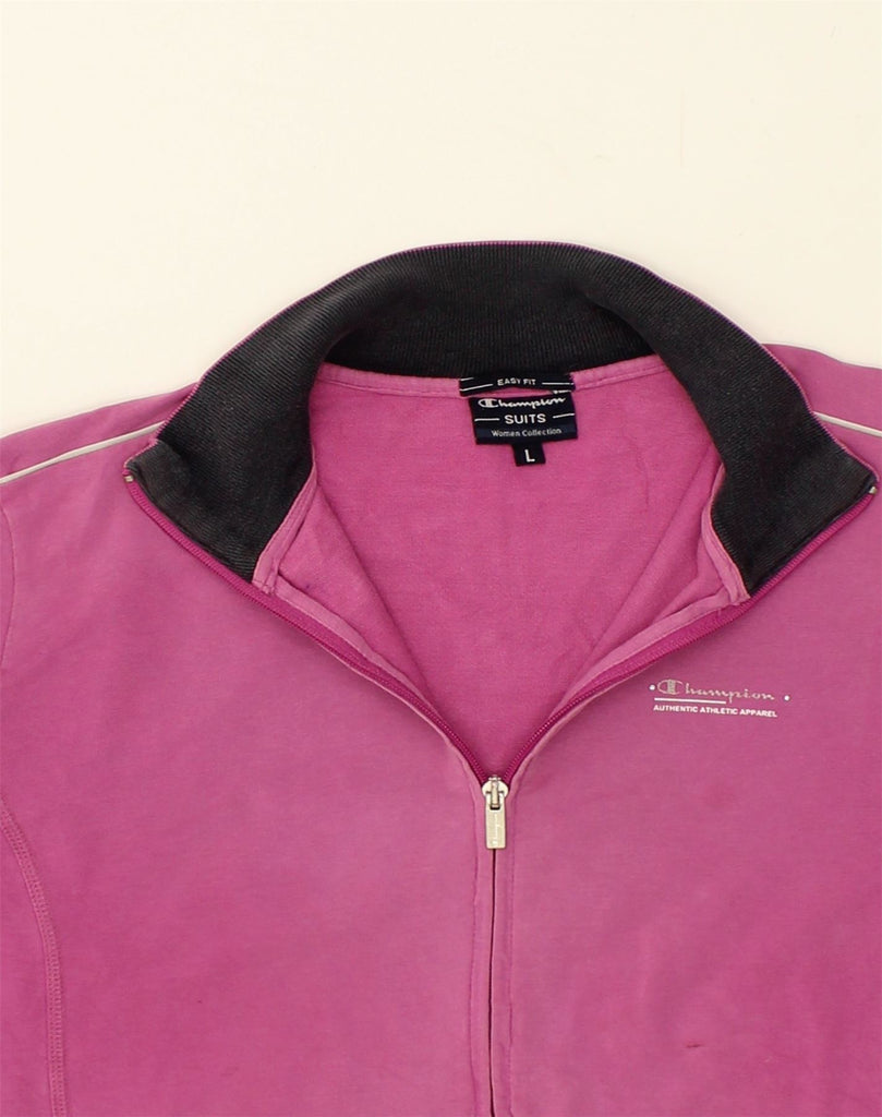 CHAMPION Womens Tracksuit Top Jacket UK 16 Large Pink Cotton | Vintage Champion | Thrift | Second-Hand Champion | Used Clothing | Messina Hembry 