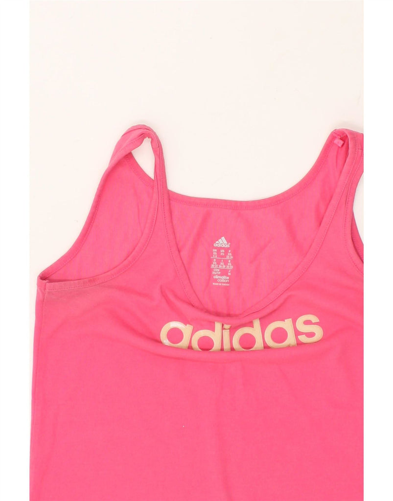 ADIDAS Womens Climalite Crop Graphic Vest Top UK 4/6 XS Pink Cotton Vintage Adidas and Second-Hand Adidas from Messina Hembry 