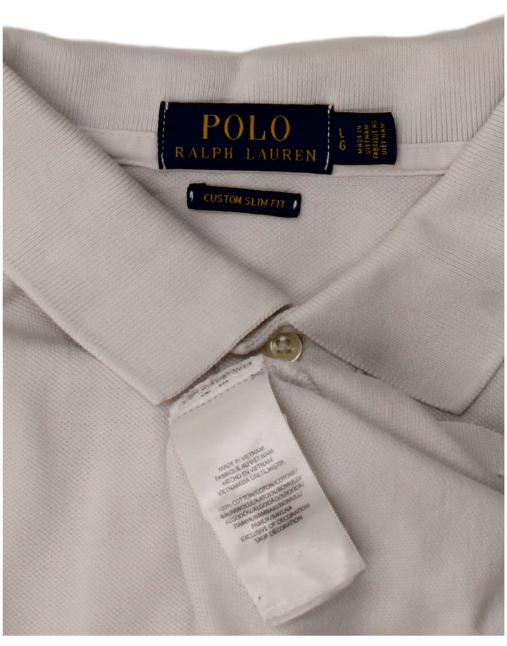 POLO RALPH LAUREN Mens Custom Slim Fit Polo Shirt Large White Cotton