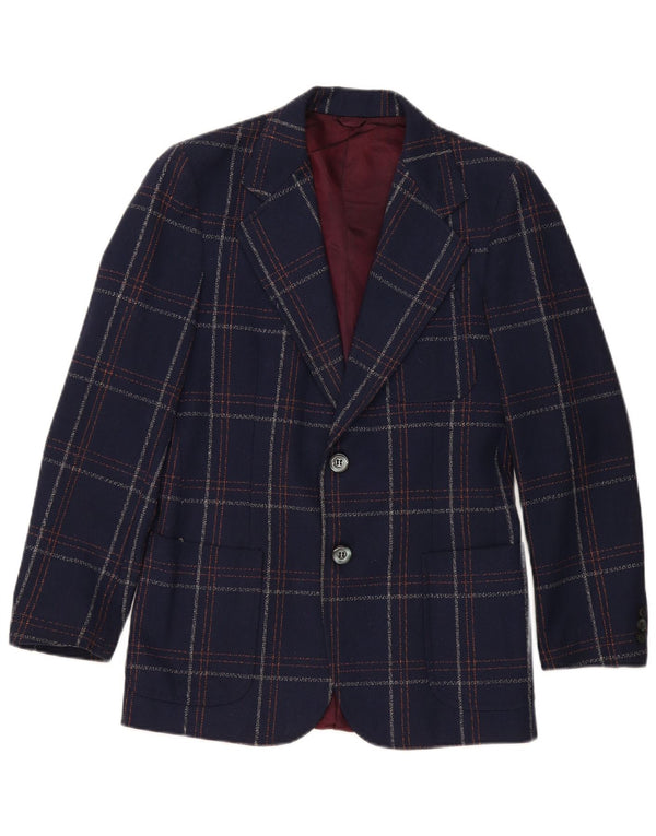 Vintage Mens 2 Button Blazer Jacket UK 36 Small Navy Blue Plaid Classic